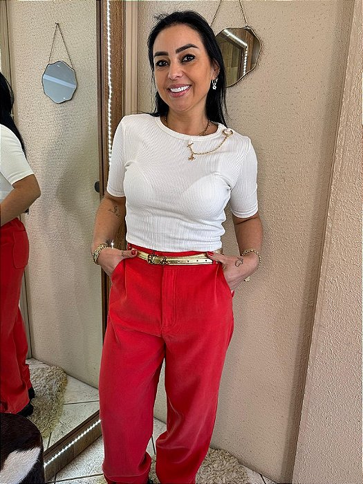 BLUSA CANELADA MANGA CURTA LANÇA PERFUME