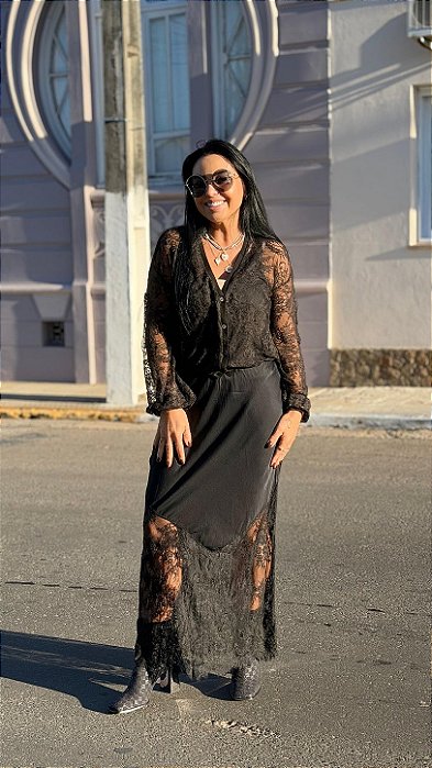 VESTIDO SEDA ITALIANA COM RENDA MS LINHO