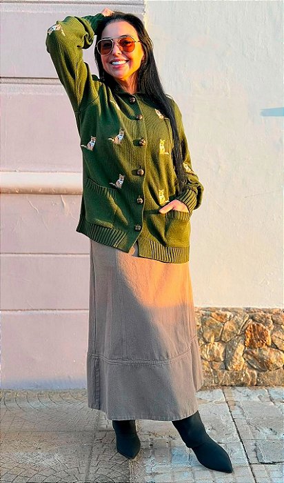 CARDIGAN RAPOSINHAS VERDE MILITAR J CHERMANN