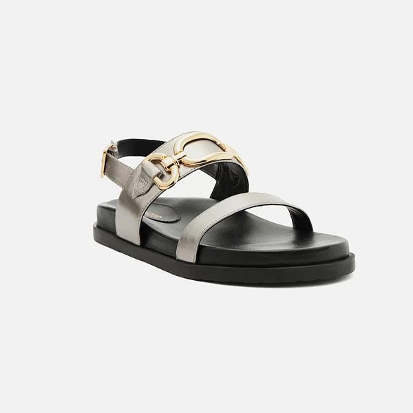 Papete Rasteira Couro Flatform Metal Arezzo