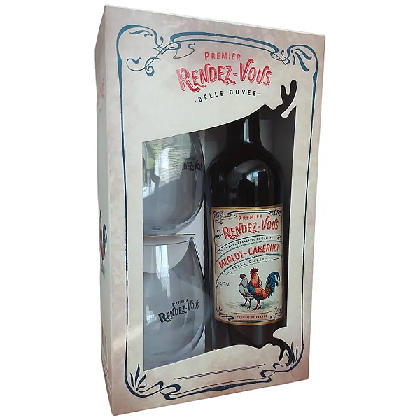 Kit Rendez Vous Merlot-Cabernet Sauvignon 2022 750ml + 2 Copos Blow Acrílico