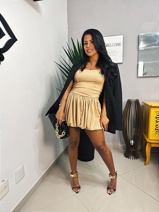 Vestido Balone Lurex - Dourado - Tamanho único.