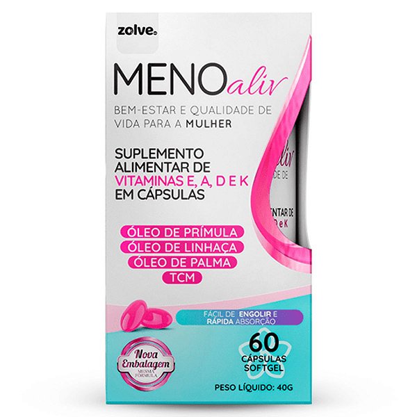 Meno Aliv Tratamento para Menopausa 500mg 60 Capsulas