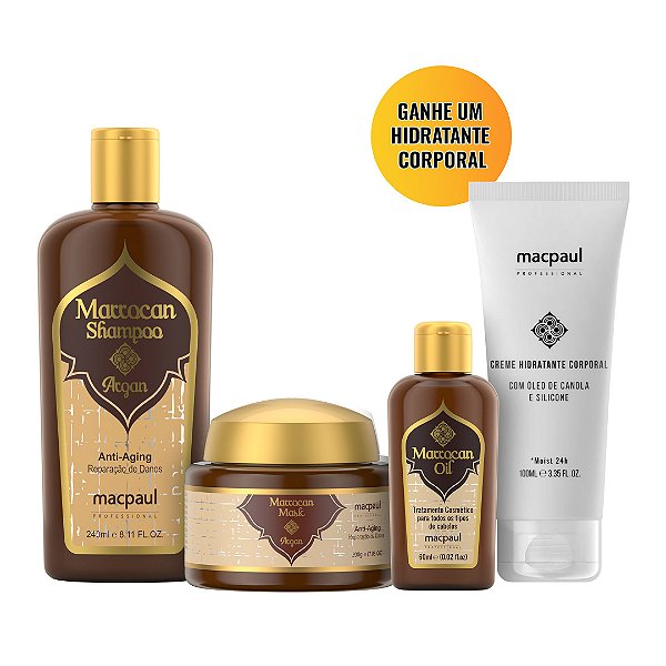Macpaul Marrocan Shampoo Mascara Óleo de Argan Creme Hidratante
