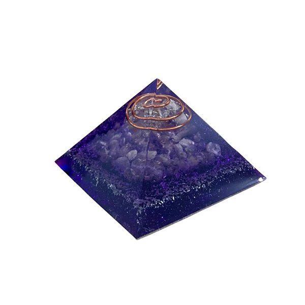 Orgonite Pirâmide Transmutação Ametista  7cm Raio Violeta