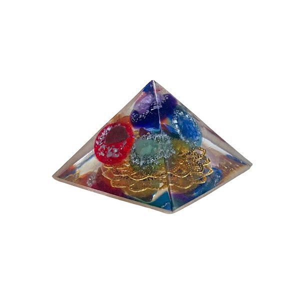 Orgonite Pirâmide 7 Chakras com Flor de Lótus 4cm