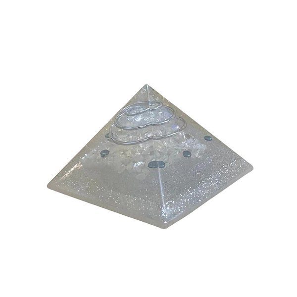 Orgonite Pirâmide Poder Espiritual e Intuição Pedra da Lua Mística 4cm