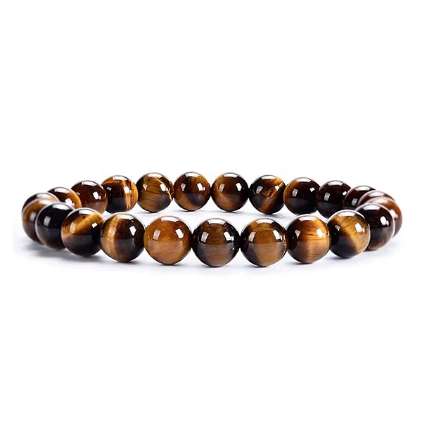Pulseira Olho de Tigre 8mm Pedra Natural Proteção Coragem Unisex