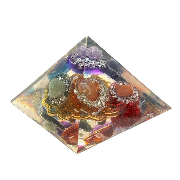 Orgonite Pirâmide 7 Chakras Alinhamento 4cm Flor de Lotus