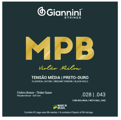 ENCORDOAMENTO PARA VIOLÃO MPB NAILON COM BOLINHA PRETO/OURO GIANNINI