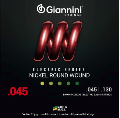 ENCORDOAMENTO PARA CONTRABAIXO 5 CORDAS AÇO 045/130 NICKEL GIANNINI