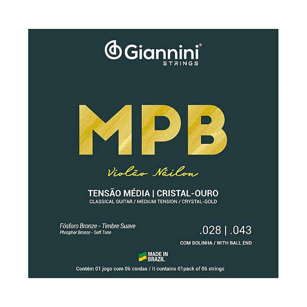 ENCORDOAMENTO PARA VIOLÃO MPB NAILON COM BOLINHA CRISTAL/OURO GIANNINI