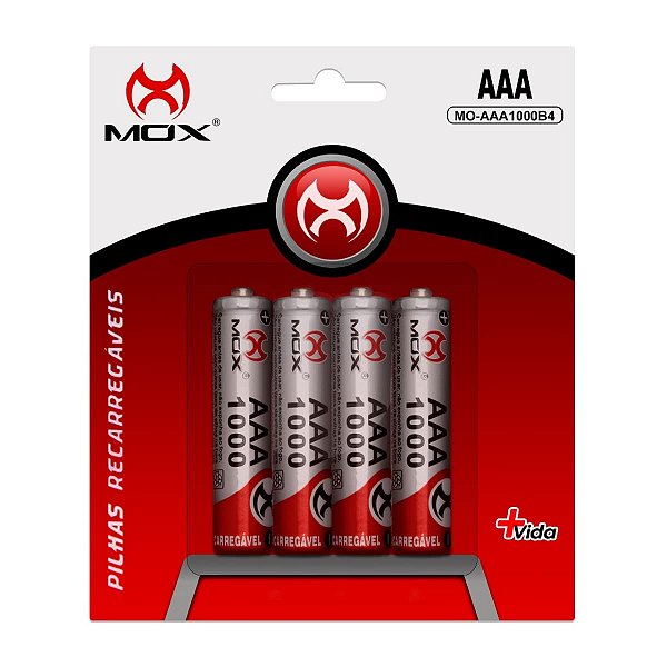 PILHA AAA RECARREGAVEIS C/ 4 PILHAS MOX