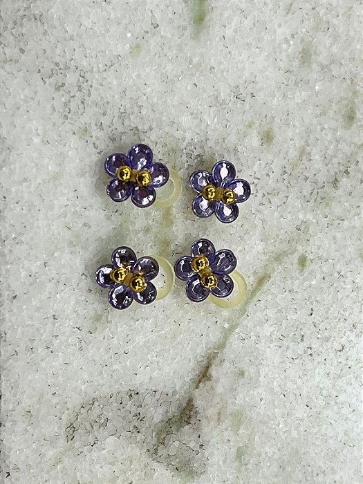 LAÇO FLORZINHA EM PEDRAS ROXAS MINI (4 UNIDADES)