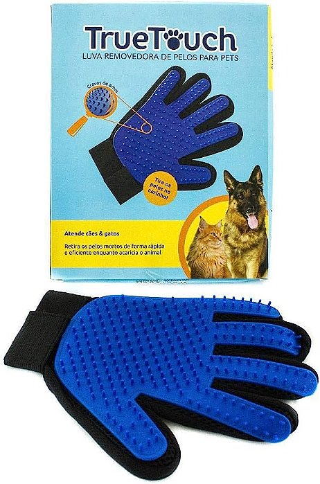 Luva Removedora De Pelos Para Caes E Gatos - Direita Azul