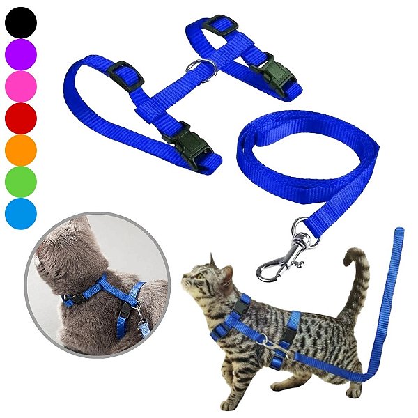 Guia Com Peitoral Para Gato Ajustavel Lisa