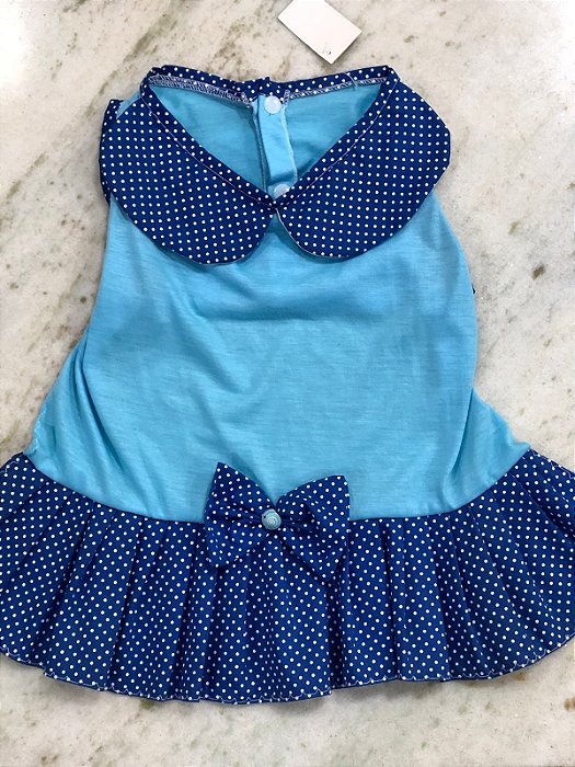 VESTIDO FLORES/BOLINHA AZUL G