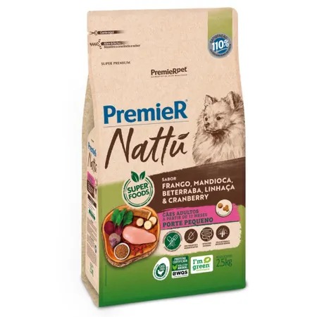 Premier Nattu Caes Adultos Racas Pequenas Mandioca 2,5 Kg