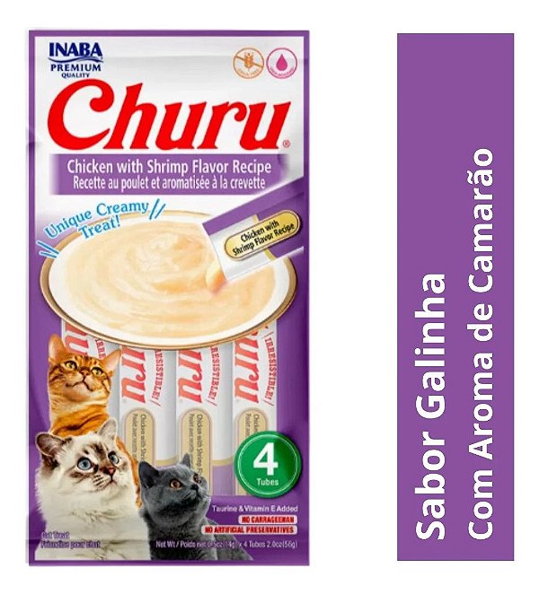 Churu Galinha E Camarao Mousse Para Gatos Com 4unid