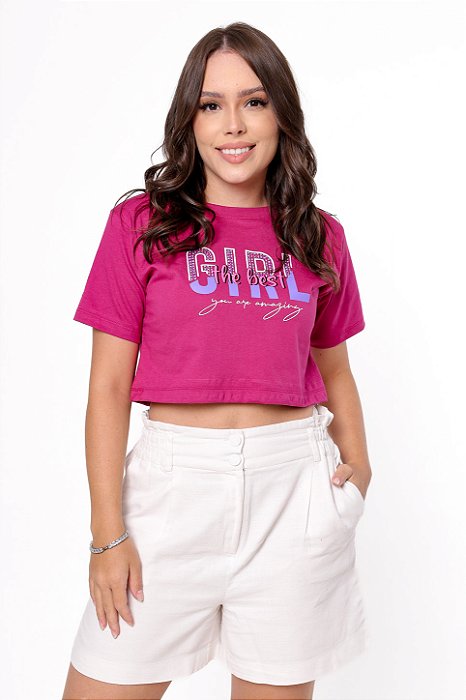 CROPPED - GIRL THE BEST YOU ARE AMAZING - FÚCSIA