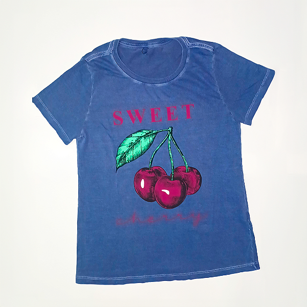 T-SHIRT ESTONADA - CEREJA - AZUL