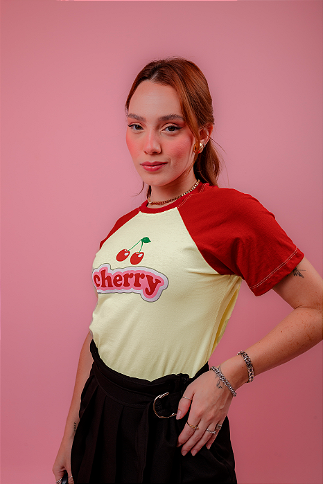T-SHIRT RAGLAN - CHERRY - OFF/MARSALA