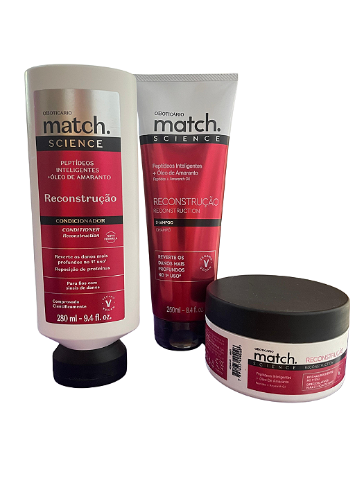Combo Match Science Reconstrução: Shampoo 250ml + Condicionador 280ml + Máscara Capilar 250g