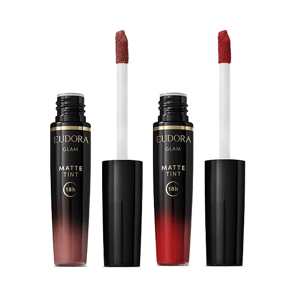 Combo Batom Líquido Glam Matte Tint: Rosé Vintage 4g + Vermelho Radiante 4g