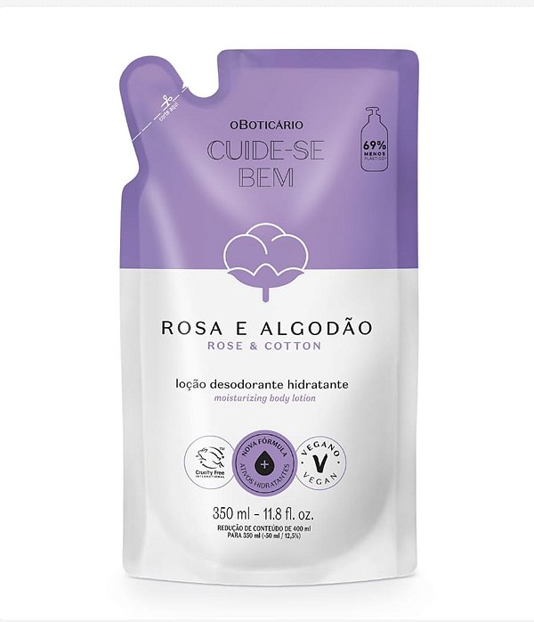 Refil Loção Hidratante Cuide-se Bem Rosa e Algodão 350ml