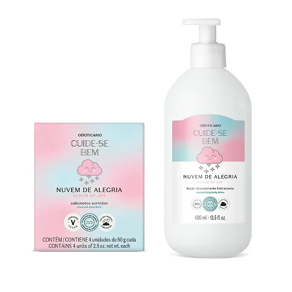 Combo Cuide-se Bem Nuvem de Alegria: Loção Corporal 400ml + Sabonetes em Barra 4x80g