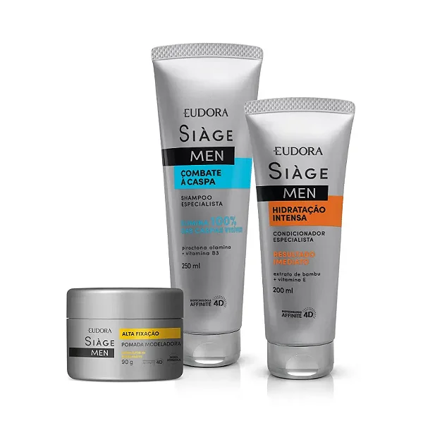 Kit Siàge Men: Shampoo 250ml + Condicionador 200ml + Pomada Modeladora 90g