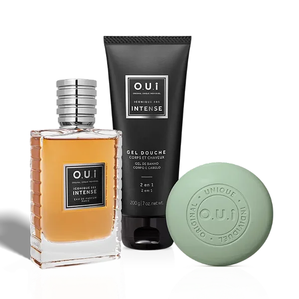 Combo Iconique 001 Intense: Eau De Parfum 75ml+ Shower Gel 200g + Sabonete de Barbear Savon Barbe 90g