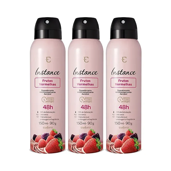 Combo Desodorante Antitranspirante Aerossol Instance Frutas Vermelhas 3x90g/150ml