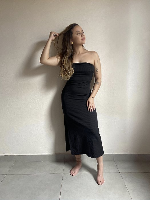 VESTIDO MIDI PRETO LISI