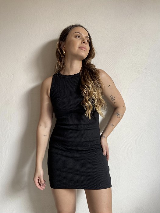 VESTIDO CURTO CAVADO PRETO ALFRED