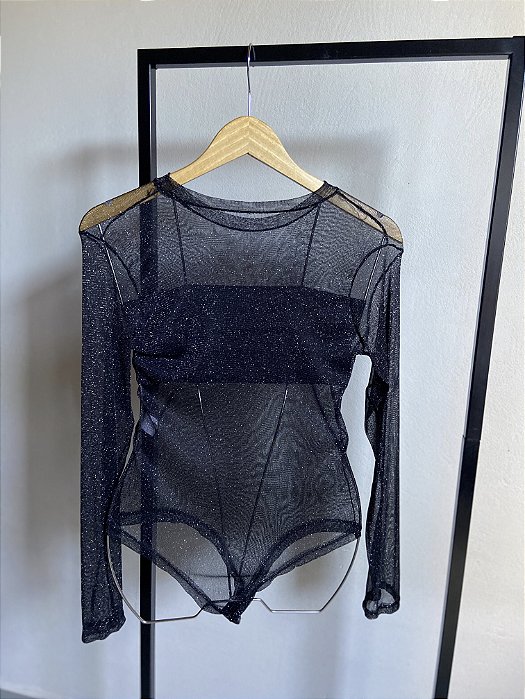 BODY TULE LUREX PRETO SHINE