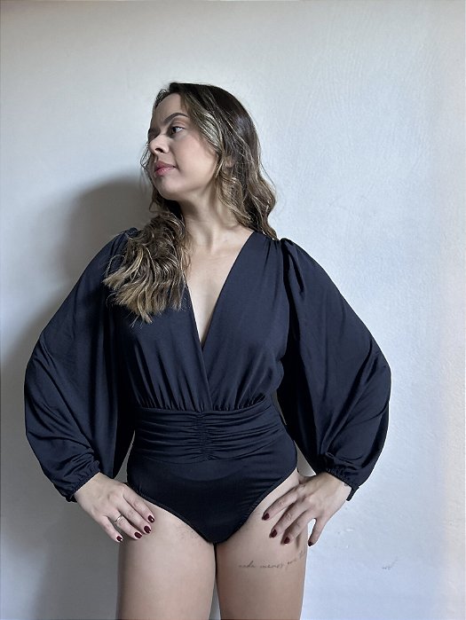 BODY MANGA LONGA PRETO NECKLINE