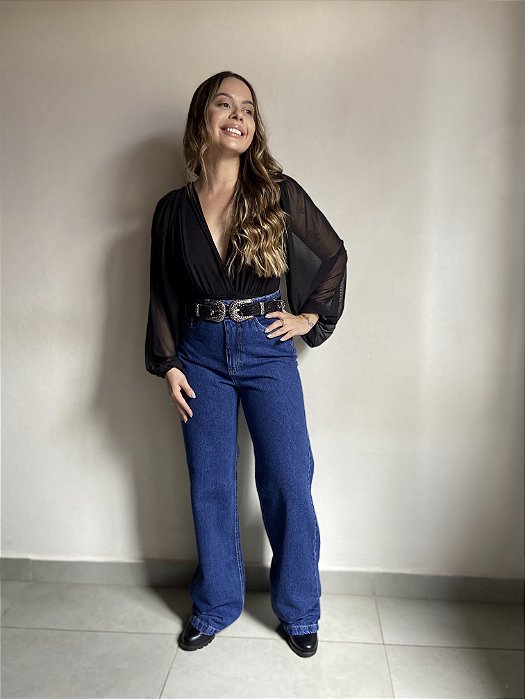 CALÇA WIDE JEANS AZUL ESCURA OLIVEIRA