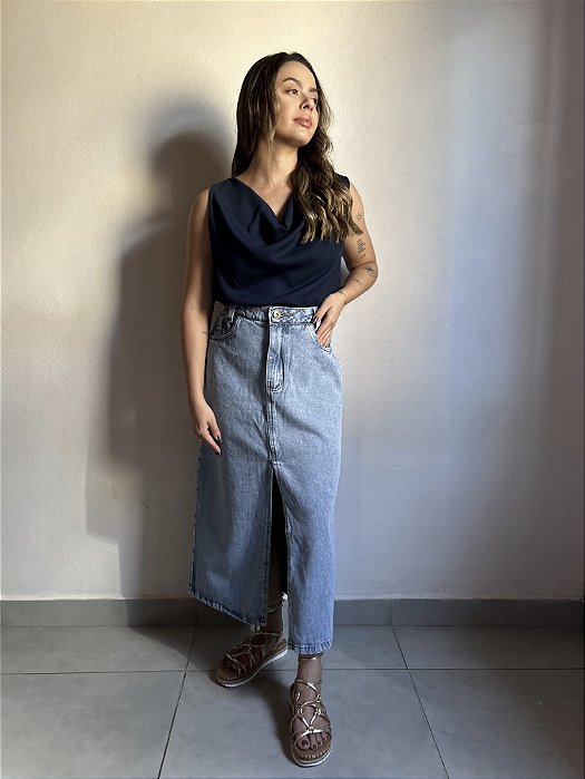 SAIA MIDI JEANS FENDA CARVALHO