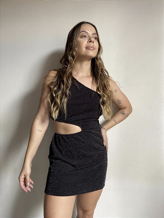 VESTIDO CURTO PRETO LUREX CONSTELLATION