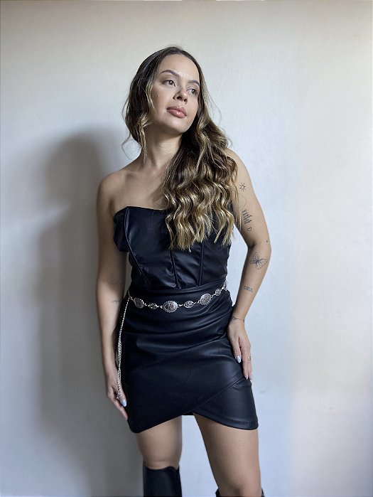 VESTIDO CURTO PRETO COURINO SKIN