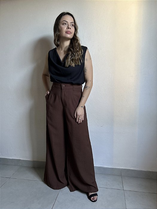 CALÇA PANTALONA LINHO MARROM INK