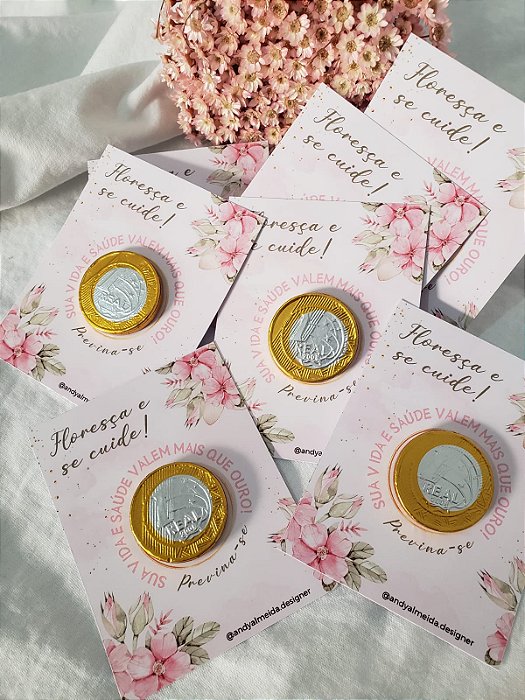 36 Cards + Moeda de Chocolate - Outubro Rosa