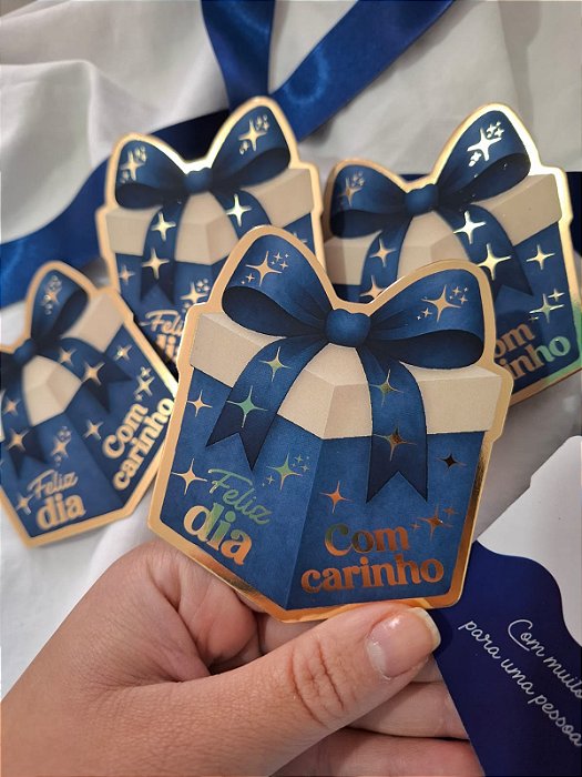 Sem personalizar - 20un Postal Presente Feliz Dia Azul - FULL