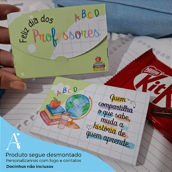 Caixinha para Kit Kat - Dia dos professores - Linha Green Sky
