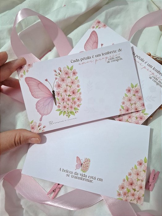 20 Un Postal/Cookie Card Borboleta floral Outubro Rosa - PRONTA ENTREGA