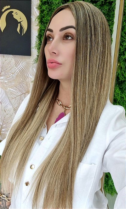 Topo de cabelo humano Loiro Mechado 200 gr 65 cm COD 085