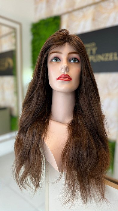 PERUCA DE CABELO HUMANO 60CM CASTANHO CLARO FIO A FIO  200GR CODP062