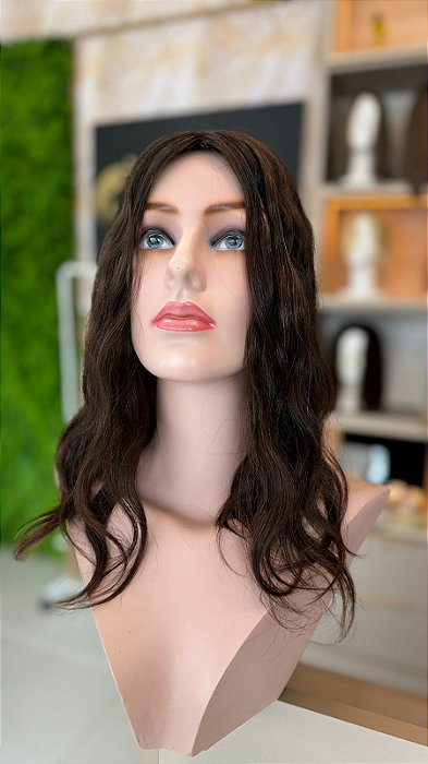 TOPO DE CABELO HUMANO MORENO ILUMINADO CACHEADO 45CM 15X7 80GR COD 082