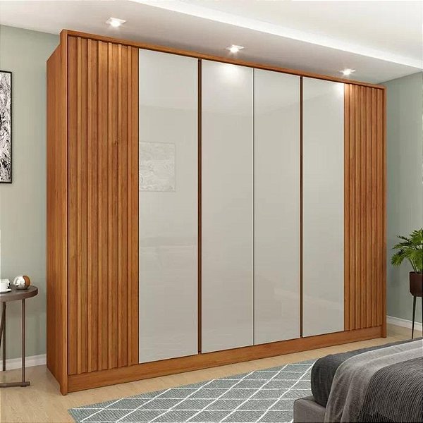 Roupeiro 6 Portas Barcelona Ripado 6 Gavetas Cinamomo/Off White TCIL